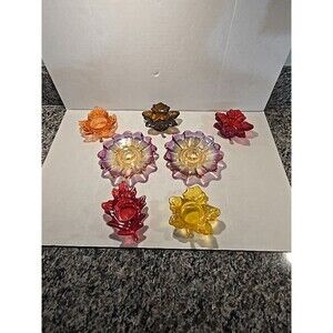 Vintage Federal Glass Celestial Candle Holder Set - Iridescent Sunburst & Autumn